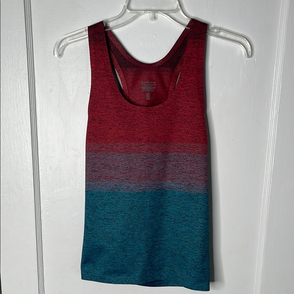 Athleta Small Relay Tank Top S Ombré Colorblock Teal Racer Open Back Seamless
